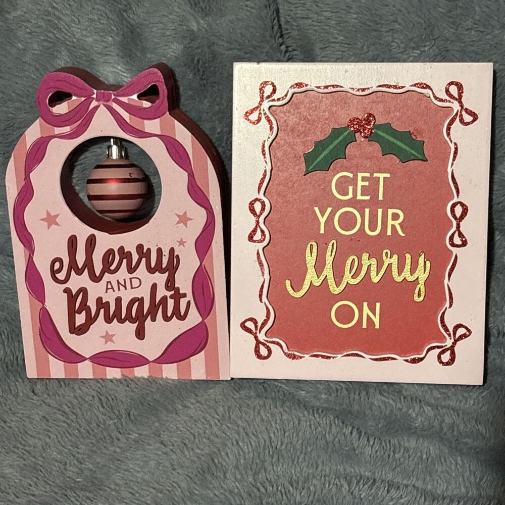 Ashland Berry Jolly Table Top Christmas Decor Lot 2 NEW Merry & Bright Get Merry